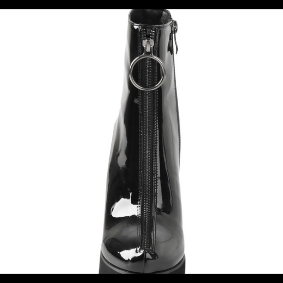 Black Leather Platform Chunky Heel Boot - Picture 3 of 6